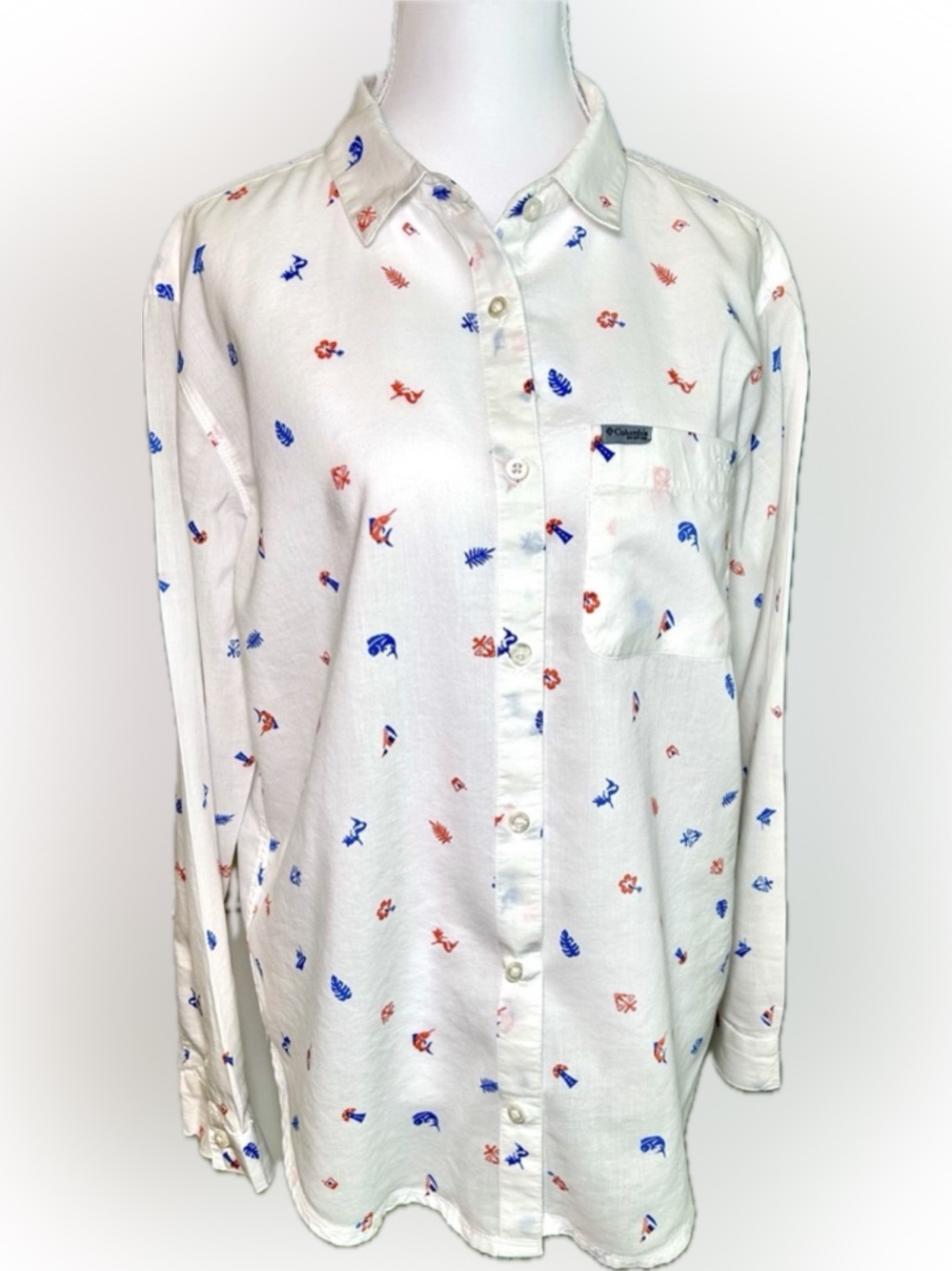 ❗️Summer Sale❗️Columbia PFG Women’s Nautical Print White Button-Down Shirt